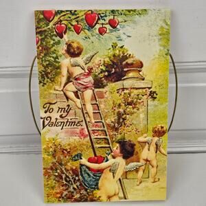 Victorian Valentine sign decor To My Valentine cupid on ladder 6.25 x 9.5